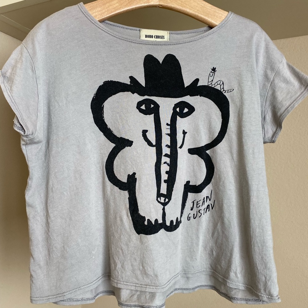 Bobo Choses Jean Gusteav elephant crew neck gray tee